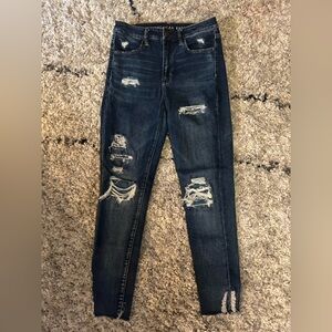 American Eagle Outfitters Dark Blue Distressed Skinny Jeans